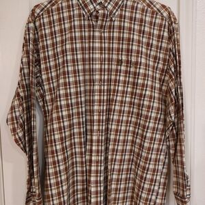 Wrangler Men's Brown and White Plaid Casual Shirt
